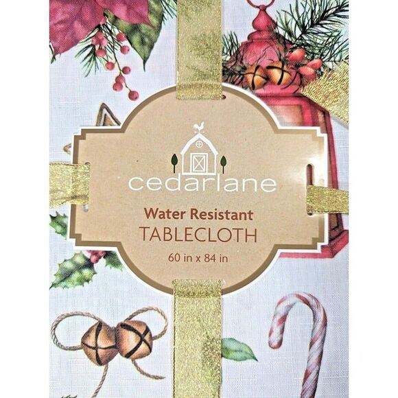 Christmas Holiday Dining Tablecloth 60 x 84-in Poinsettia Holly Bells Candy NEW - Picture 3 of 5